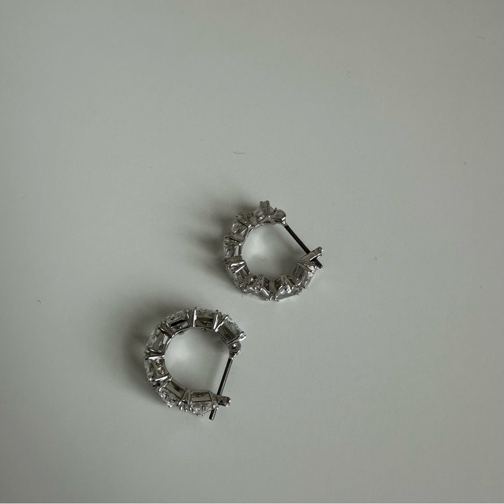 Swavorski Matrix Hoop Earrings White Rhodium Plated Diamond Mini Small Hoop Tiny - Picture 10 of 15